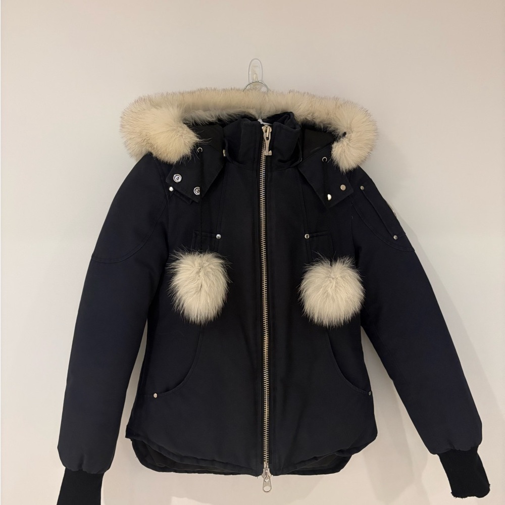 Moose Knuckles Navy Blue - ORIGINAL BALLISTIC SHEARLING TRIM JACKET